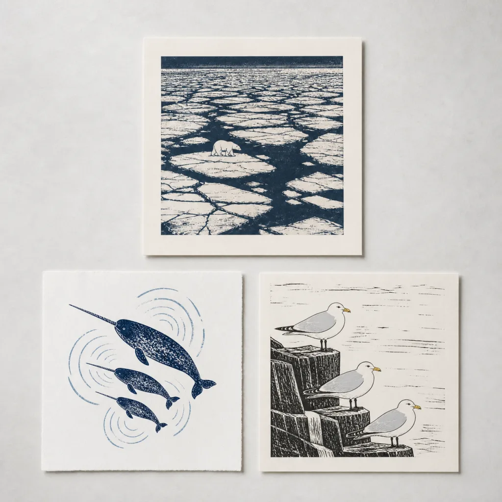 Arctic Species Print Collection on a pale studio background.