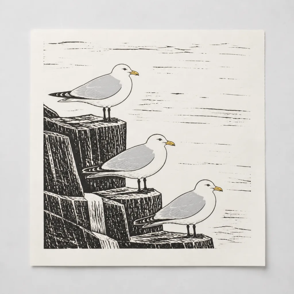 Kittiwake Colony Print on a pale studio background.