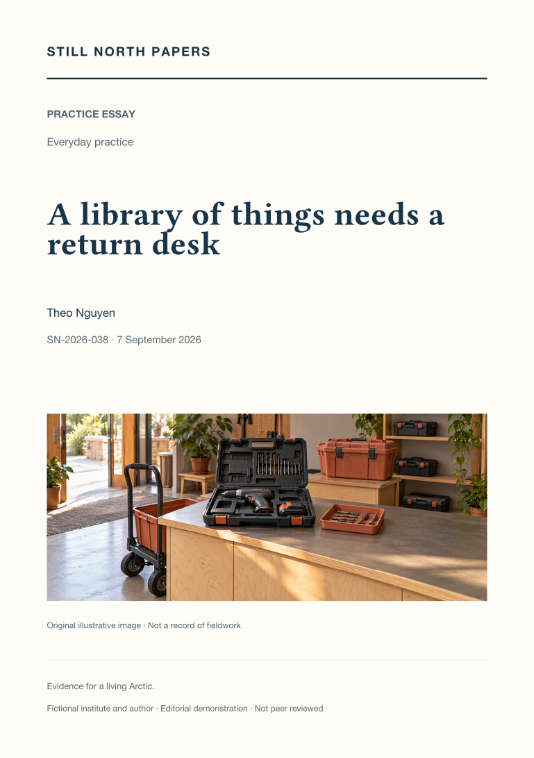 A library of things needs a return desk: Still North Papers cover