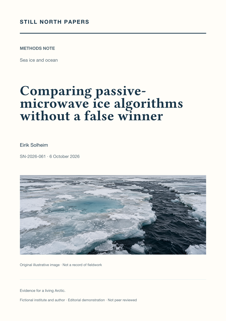 Comparing passive-microwave ice algorithms without a false winner: Still North Papers cover