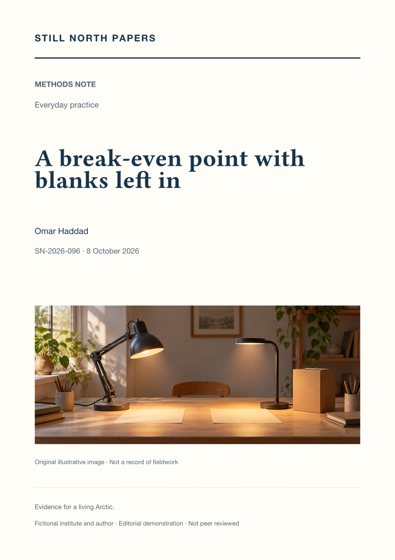 A break-even point with blanks left in: Still North Papers cover