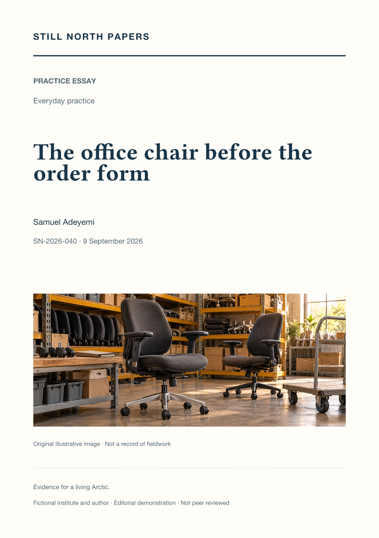 The office chair before the order form: Still North Papers cover